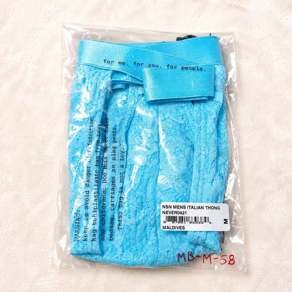 COSABELLA Never Say Never Men's Italian Thong Maldives Blue‎ Lace - Size M / NWT - Picture 7 of 8